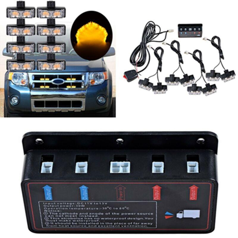 8X 2LED Car Front Grille Strobe Light Bar Warning Hazard Emergency Amber 2LED