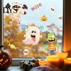 Cute Cartoon Pumpkin Ghost Decals Halloween Static Window Clings, Witch Monsters Decals, Waterproof Children Room Holiday Decoration Removable