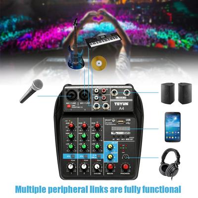 TU04 BT Sound-Mischpult, Aufnahme, 48 V Phantomspeisung, Monitor, AUX-Pfade und Effekte, 4 Kanäle