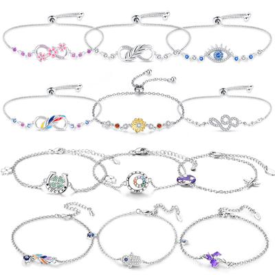 925 Silver Color Sakura Sunflower Butterfly Pendant Bracelet Sparkling Lucky Infinite Symbol For Womens Fine Wedding Jewelry