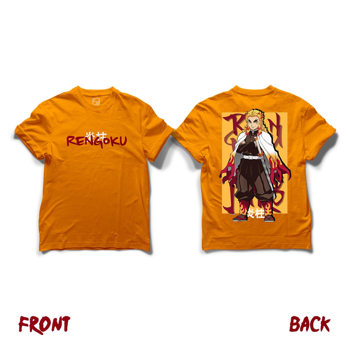 

Unisexs Demon Slayer Rengoku Anime TShirt Orange Cotton Flaming Pillar Graphic Front Back Print Tee for Casual Otaku Daily Campus S