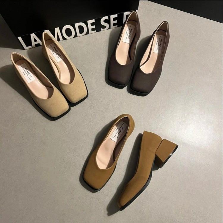 Women's French shallow mouth square head flat shoes fashion versatile commuting outdoor home temperament single shoes
