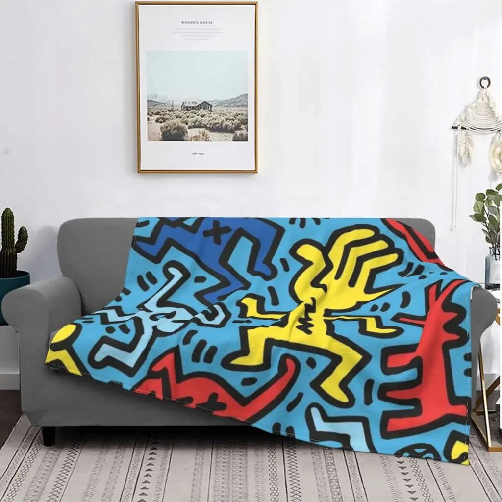 Dancing In The Wind Colorful Theme Flannel Throw Blanket Soft Cozy Haring Geometric Paintings Art for Bedroom Couch Home Decor
