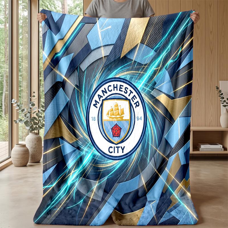 Manchester City Theme Blanket Soft Flannel Blanket Plush Throw Blanket Cozy Sofa Bed Blanket for Home Decor