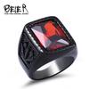 Beier 316L Stainless Steel Fashion Hiphop Black/Red Stone Ring Vintage Rock Men's Ring High Quality Jewelry