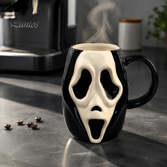 Interesting Niche Holiday Present Horror Face Ceramic Coffee Mug, Unique Mask Water Funny Daily Cup Cup, 385ml Capacity, Decorative Drinkware