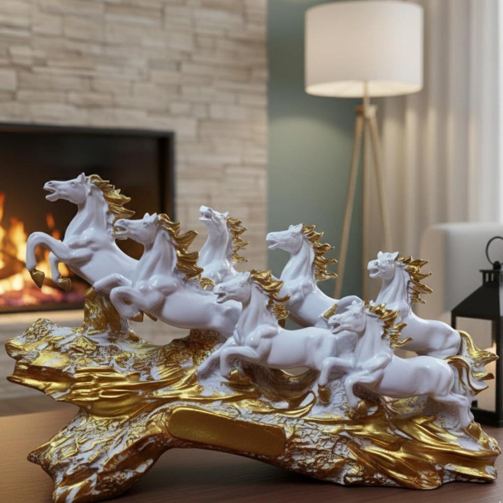 Running Horses White Resin Statue 19 Inch | Vastu Feng Shui Horse Showpiece for Home & Office Decor | Symbol of Success, Wealth, Power