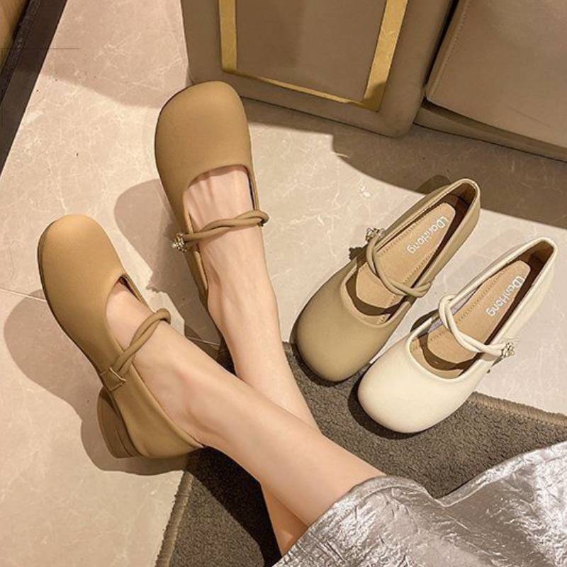 Classic Mary Jane Flat Shoes For Women With Striped Pu Upper Perfect For Spring Daily Wear