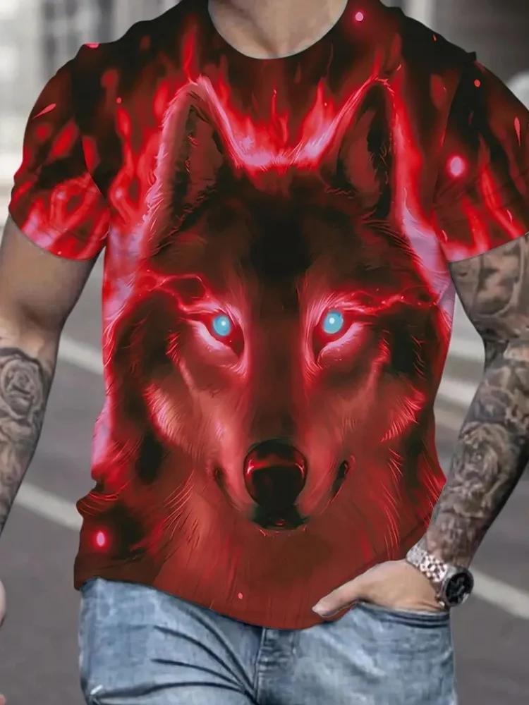 Fashion Street Style Men's Crew Neck T-shirt Fierce Wolf Graphic T Shirts for Men 3d Printed Breathable Tops Summer Casual Tees
