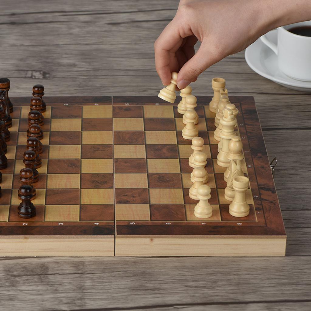 3in1 Portable Wooden Chessboard Folding Board Chess Game For Party Family Activities (29*29cm)