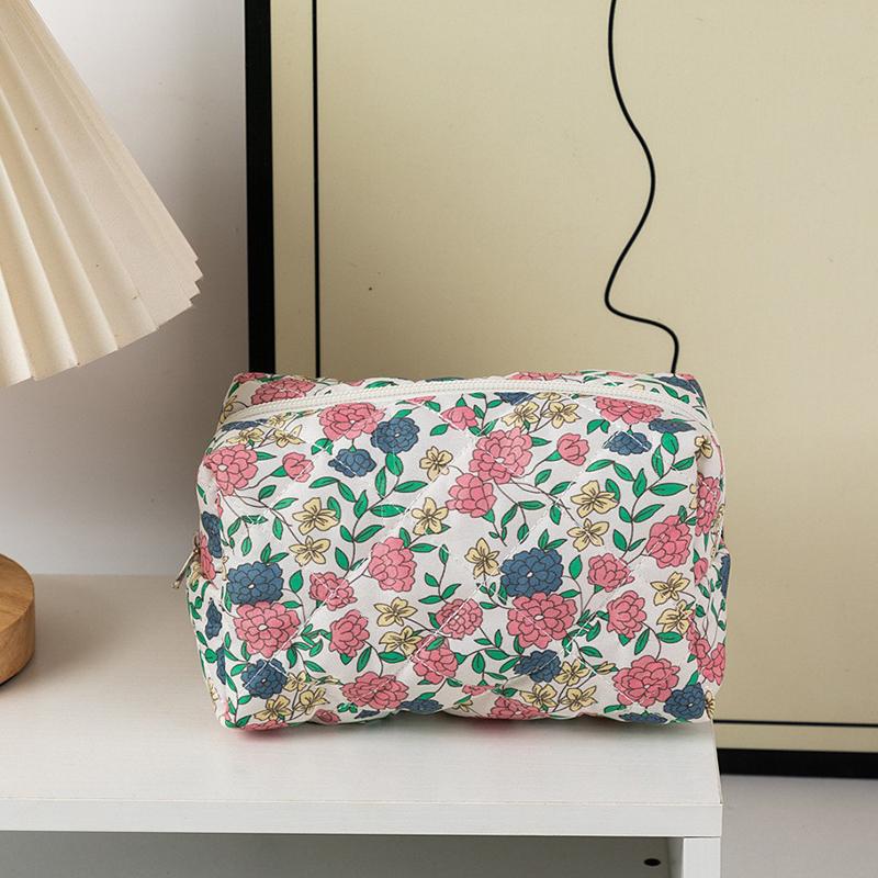 Floral Print Travel Portable Minimalist Large Capacity Soft Storage Makeup Bag