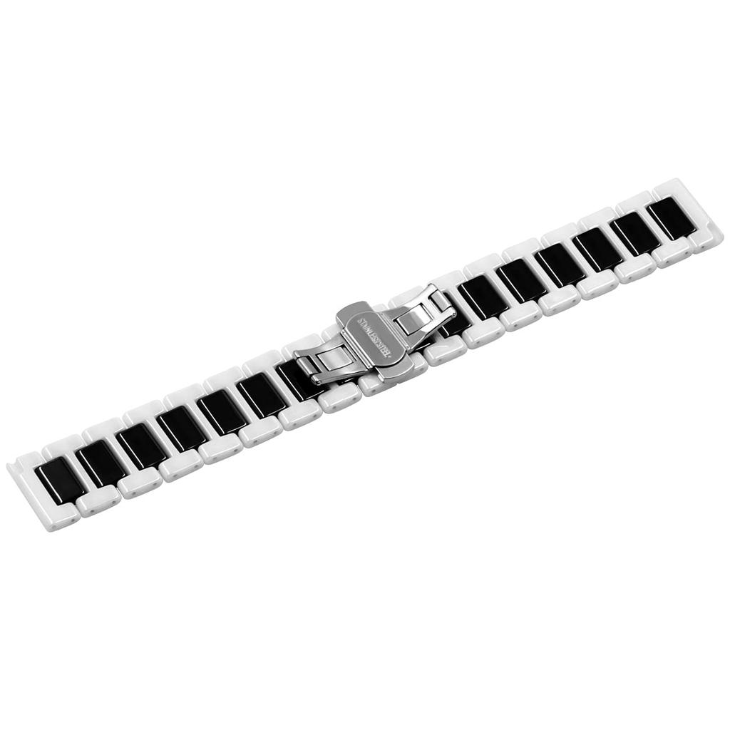 Kai Tian 20mm Quick Release Watch Strap for Men and Women, White and Black Ceramic Links, Replacement Watch Strap, Stainless Steel with D-Buckle