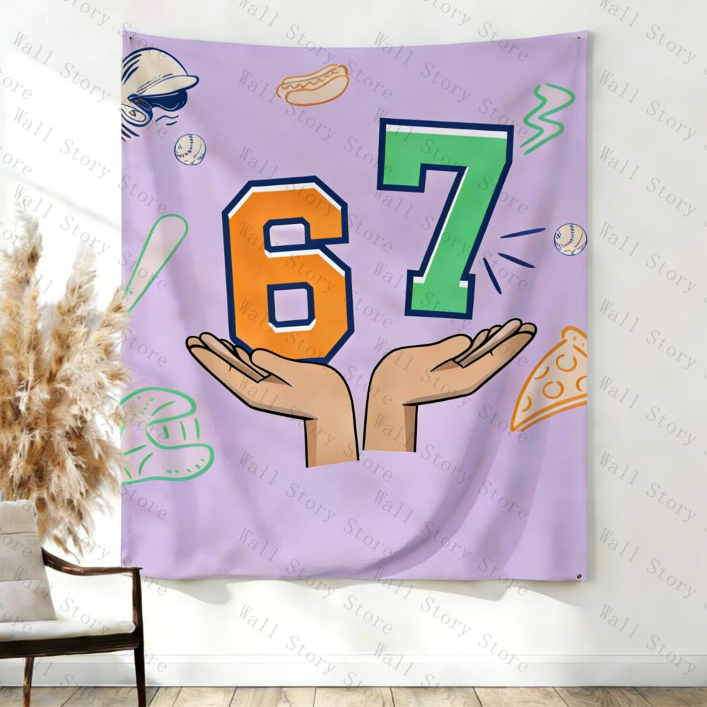 

67 Baseball Birthday Banner Backdrop Sign 67 Meme Tapestry Six Seven Gen Z Kids Party Decor Tapestry Living Room Tapestry 74x94cm(29x37in)
