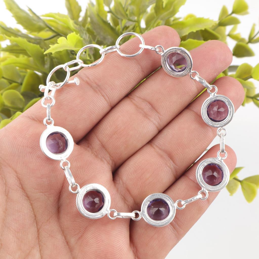Natural Iolite Gemstone 925 Sterling Silver Jewelry Handmade Bracelet For Women RB-13-2