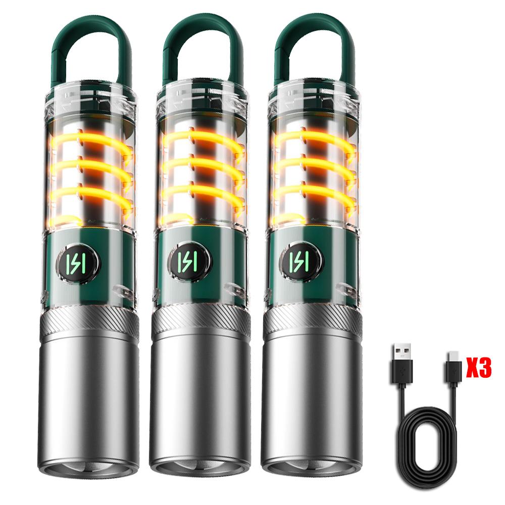 Powerful LED Flashlight USB Rechargeable Portable Camping Lantern with Built-in Battery 5 Mode Lighting Outdoor Emergency Torch