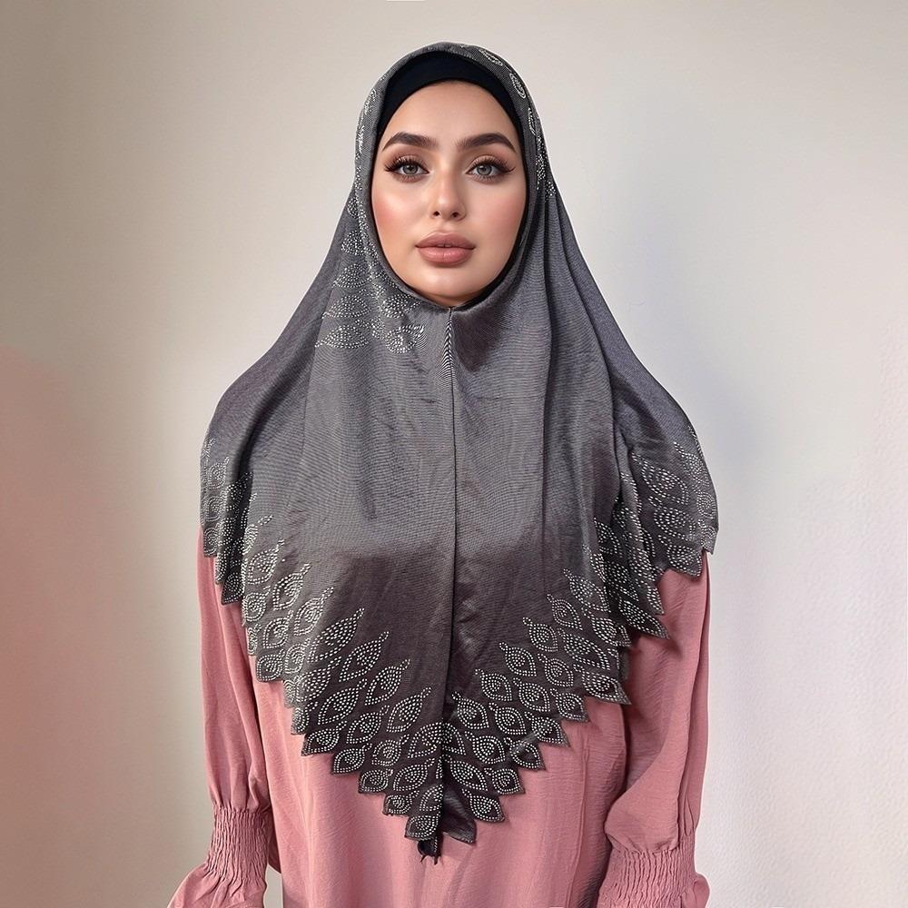 

Rhinestone Arab Lady Headscarf Breathable Hijab Head Wrap High-End Eid Al-Fitr Long Turban Ethnic фиолетовый