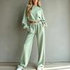 Women's Casual 2 Piece Outfit Set with Cropped Long Sleeve Sweatshirt and Wide Leg Pants