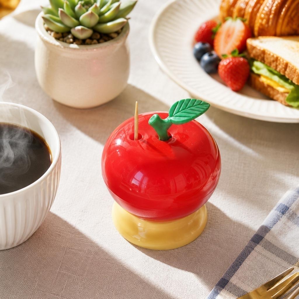 Press Type Toothpick Holder Apple Shape Automatic Toothpick Dispenser Compact Design Kitchen Table Accessory Durable Plastic Material