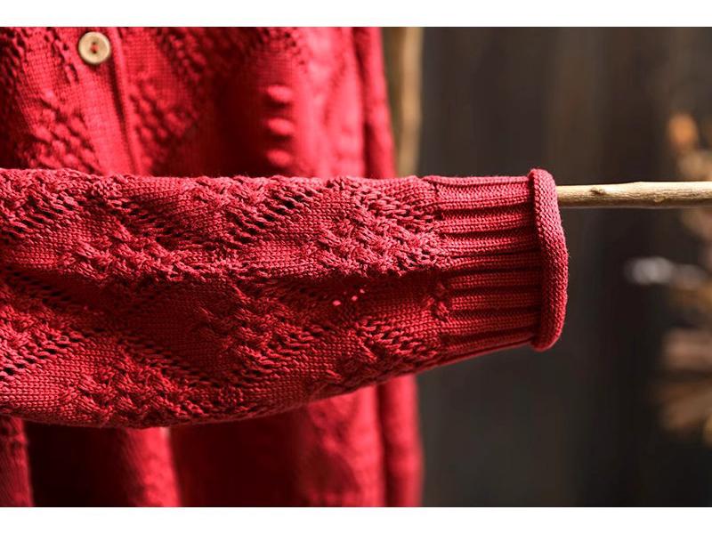 2025 Fall Diamond Hollow Round Neck Knitted Cardigan - Loose, Casual Long Sleeve Sweater