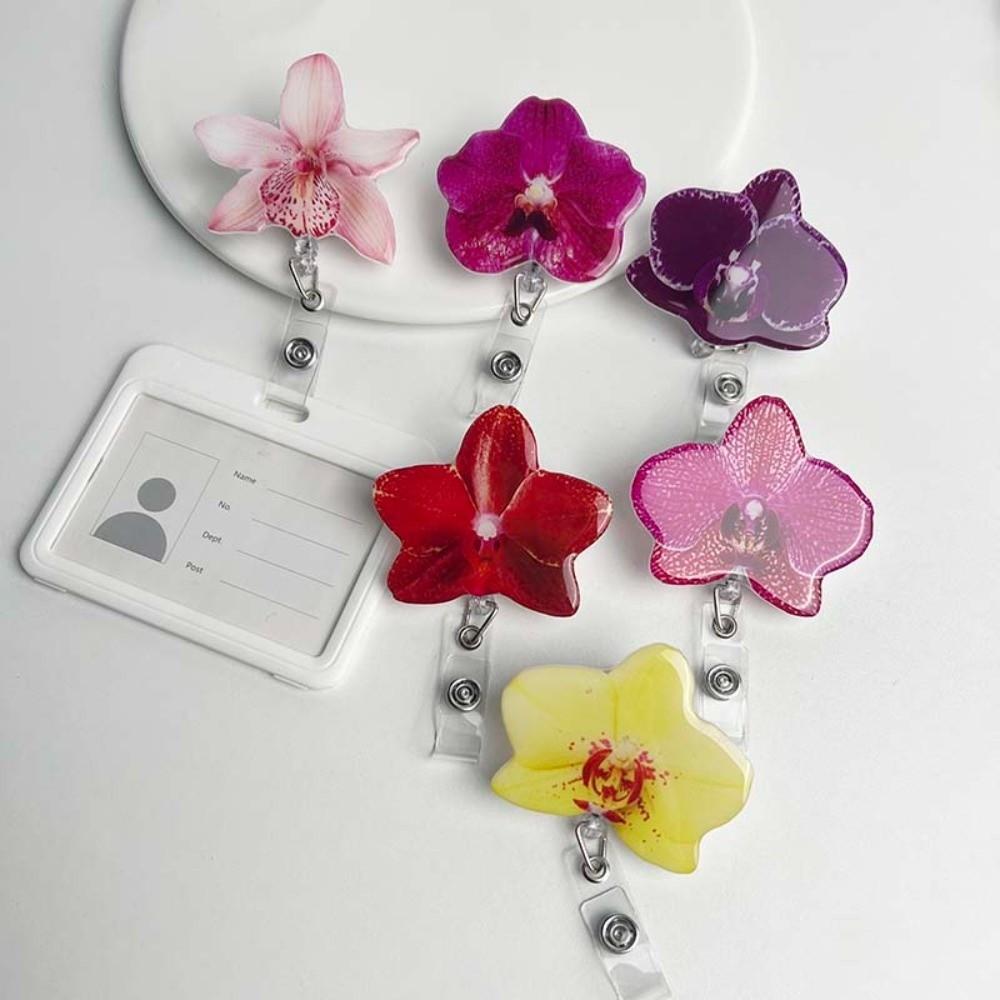 Haltbarer Clip Halter Orchideenblütenform Namensschild Abzeichen Niedlicher Einziehbarer Abzeichenhalter Brustkarte