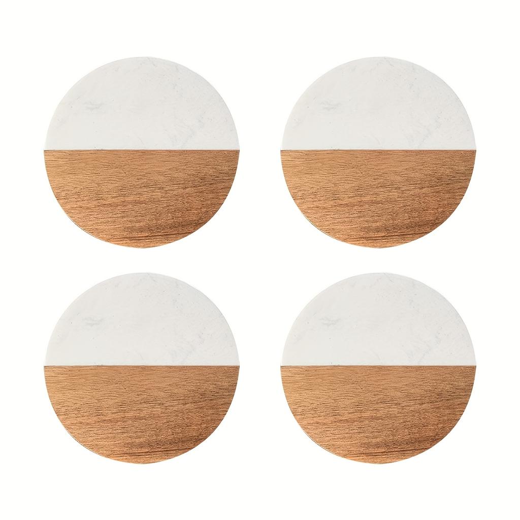 4er-Pack Untersetzer für Kaffeegetränke, Marmor-Holz-gespleißter Untersetzer zum Schutz von Tischplatten, Tassenhalter für verschiedene Tassentypen