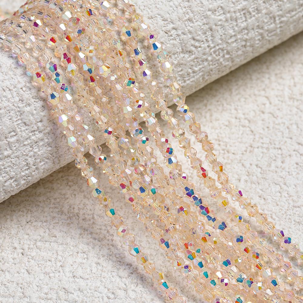 1 Strip 4mm Shiny Crystal Beads Bicone Beads 80pcs Glass Beads Loose Spacer Beads for Bracelet DIY Jewelry Making