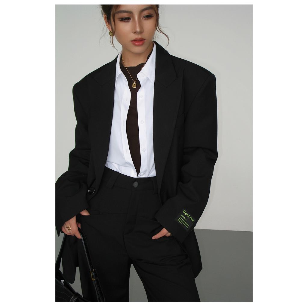 Graue Blazerjacke für Damen, koreanischer übergroßer Retro-Stil, lässiger Anzugmantel für Damen, locker sitzender Vintage-Büro-Blazer, tägliche Outfits