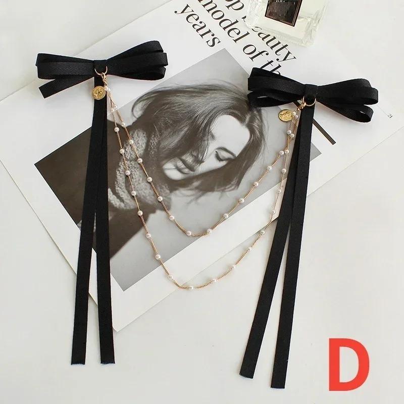 High-quality Bow Pearls Chain Barrettes Hairpins for Women Rhinestone Spring Hair Clips Ribbon Headband Ponytail Hair Accessory