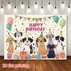 2D Dog Themed Happy Birthday Backdrop, Puppy Party Confetti Background