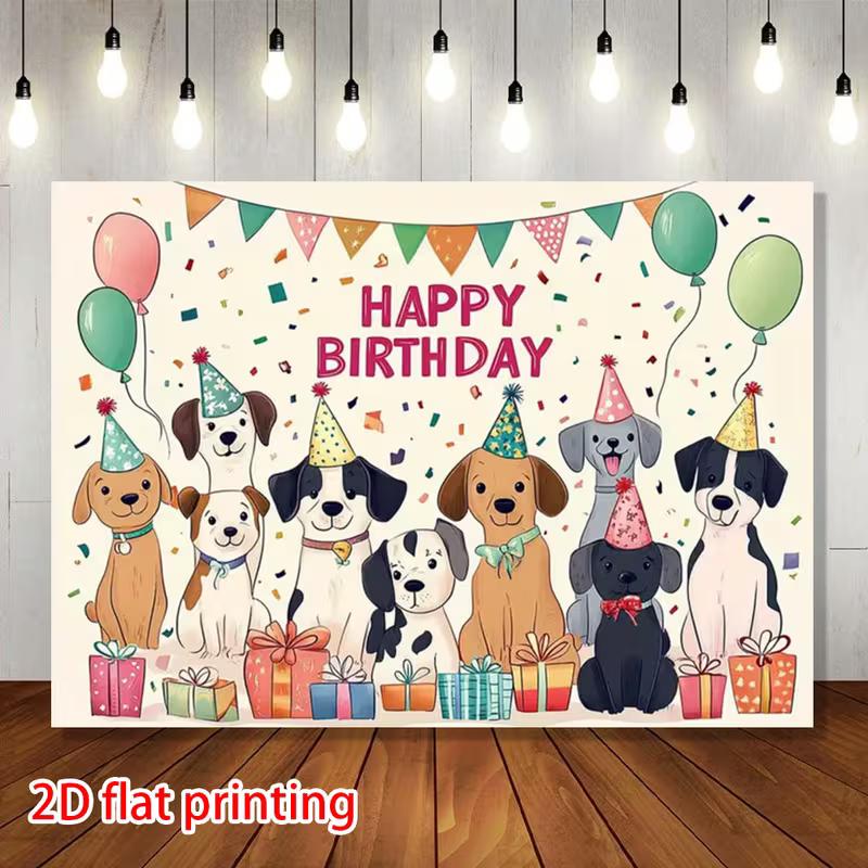 

2D Dog Themed Happy Birthday Backdrop, Puppy Party Confetti Background 47.2x31.5inch/120*80cm
