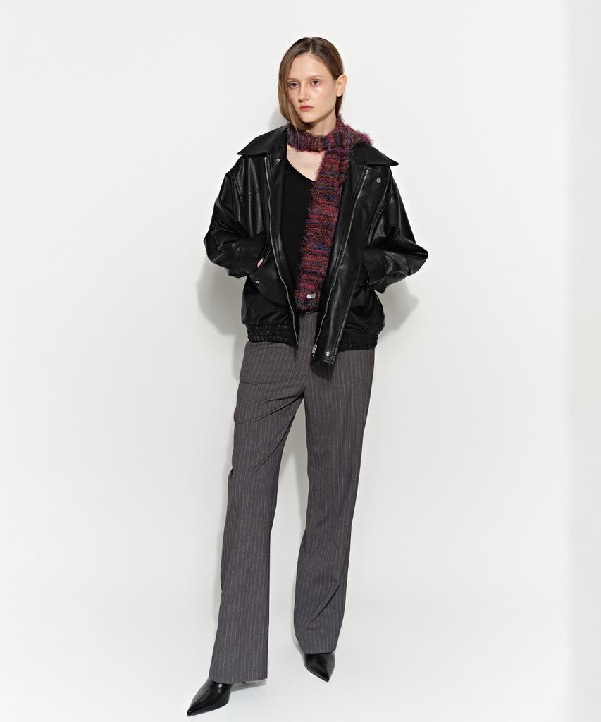Beulaiteun Striped Semi-Wide Slacks Charcoal