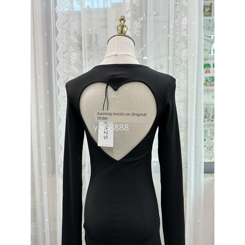 

Yan Zi Export Pure Original Black Bare Back Large Heart Slim-Fitting Simple Fashionable Sexy Dress Black Open Back Heart S