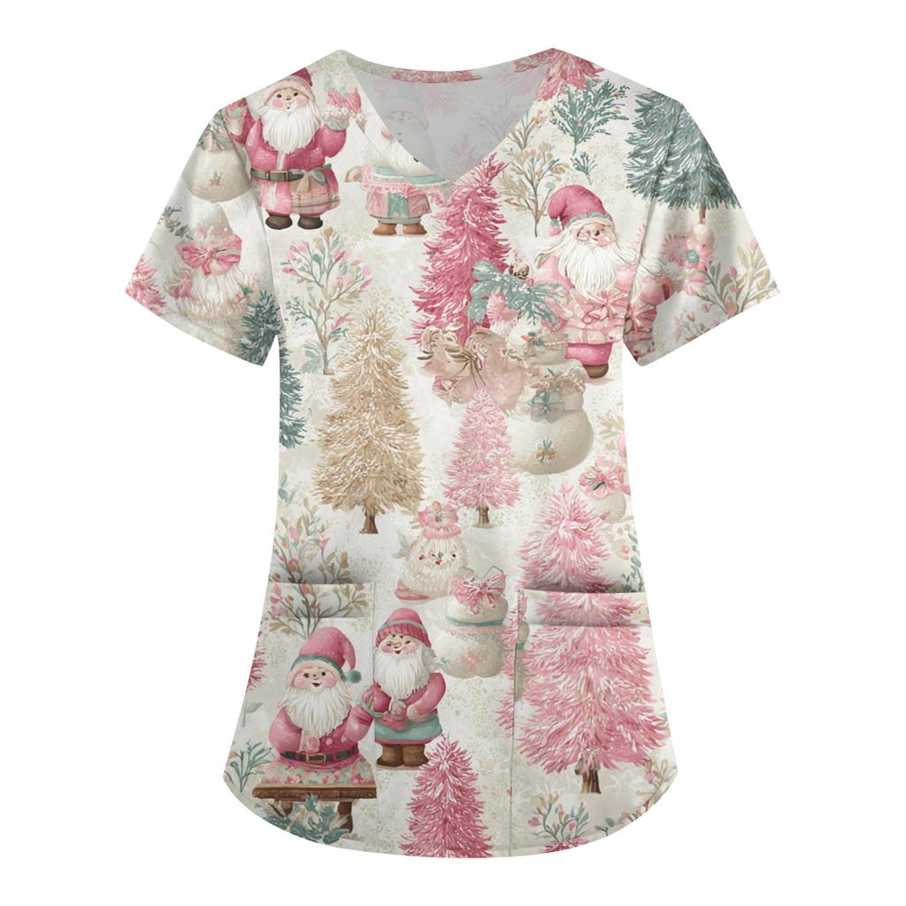 Dámská potisková uniforma Pracovní uniforma Výstřih do V Kapsy Základní Pulovr s krátkým rukávem