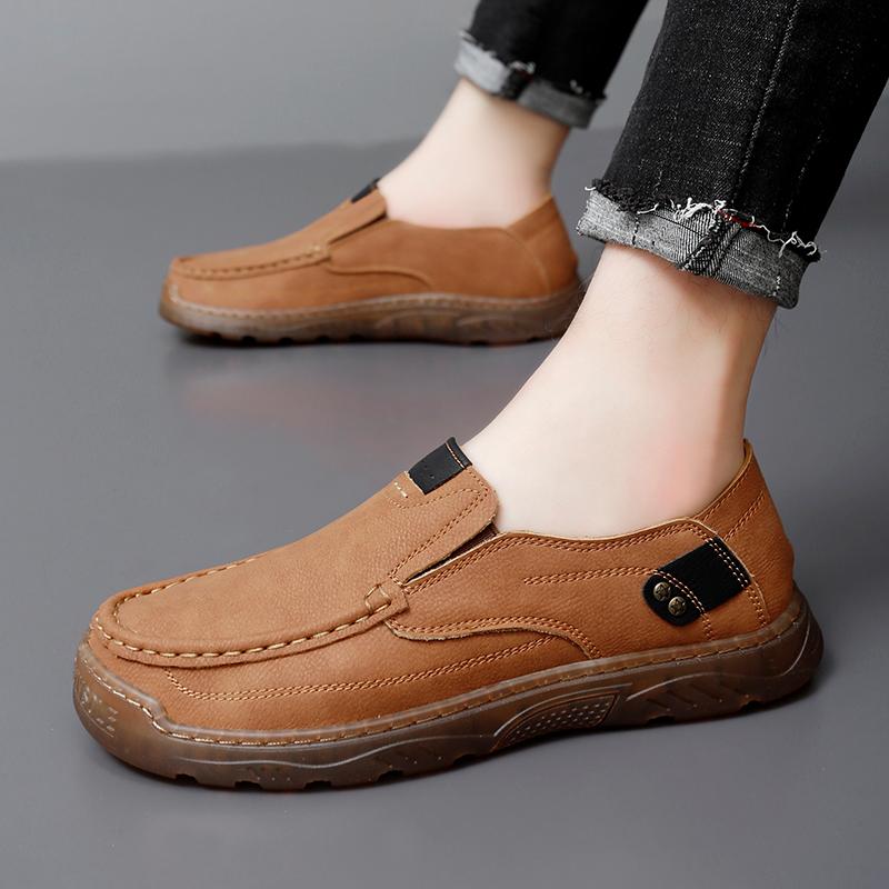 Fashion Large Size Spring And Autumn New Style Casual Shoes For Mens Large Size Beans Shoes Hand Sewn Leather Shoes Casual Flat Bottom
