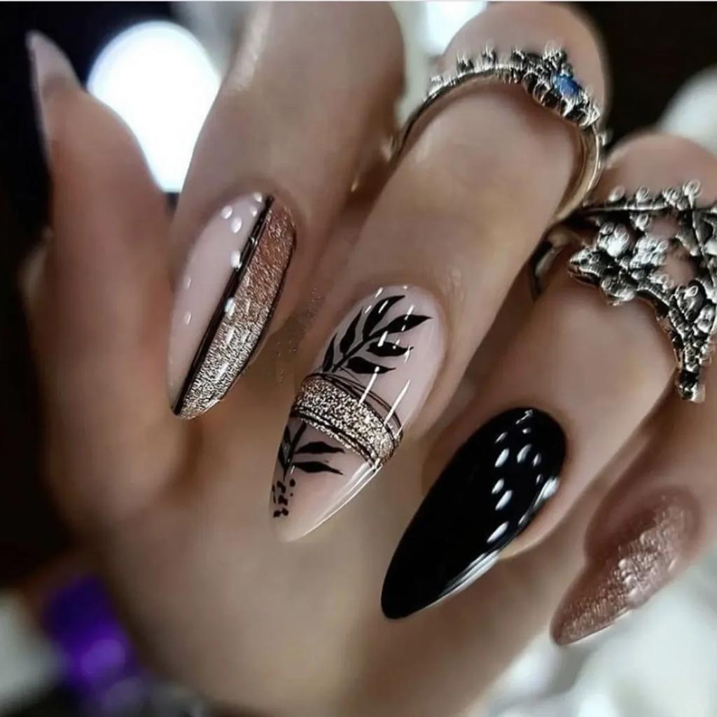 24 Stück Mandel-Press-On-Nägel mit Leopardenmuster und Mini-Blumen-French-Tips, Retro Süß Cool Acryl-Fingernägel