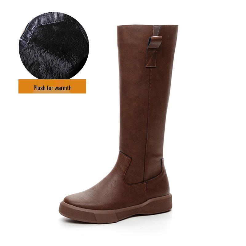 

Жіночі ботфорти з ретро шкіри, на товстій підошві, на оксамитовій підкладці, осінньо-зимові високі. 43