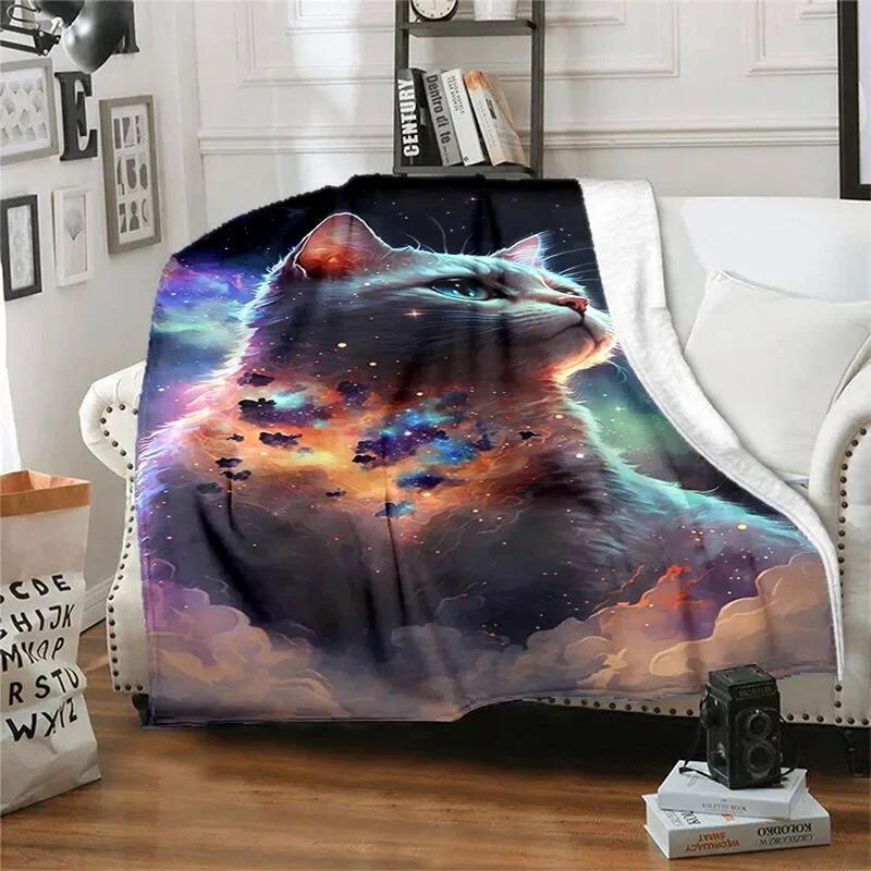 Creative Dreamy Cat Digital-printed Polyester Bedroom Velvet Flannel Cover Blanket Fleece Soft Sofa Cover Blankets for Beds