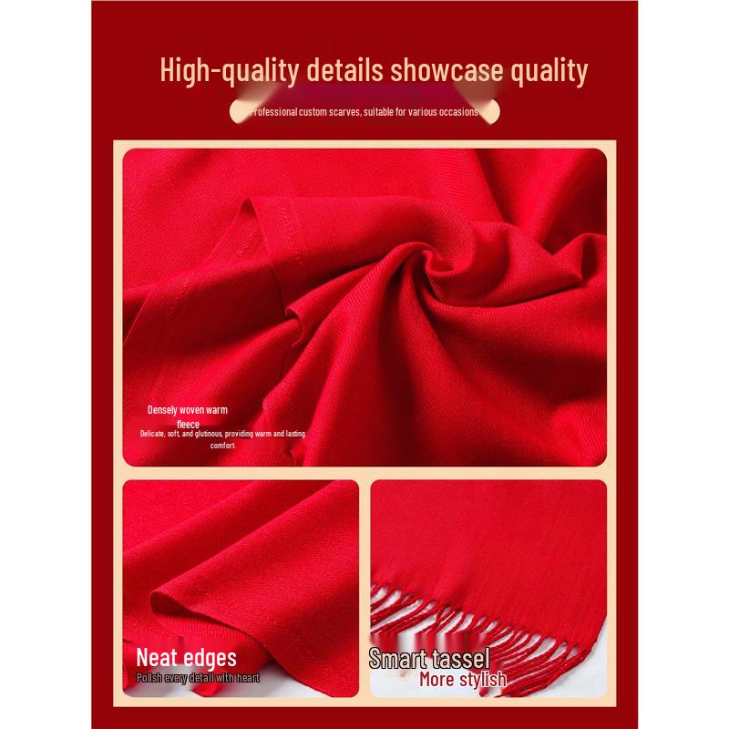 Luxury Red Wool Cashmere Scarf with Custom Embroidery for Corporate Events