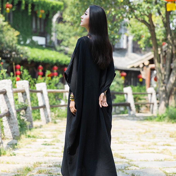 

Бамбуковый узел рукав «летучая мышь» длинное платье-халат - Весна/Лето национальный стиль One Size