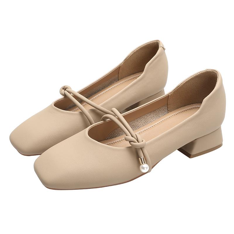 

Французские туфли-лодочки на низком каблуке с открытым верхом, туфли бабушки, новинка 2024 года, женская обувь Huizhou с квадратным носком, туфли Мэри Джейн 35 абрикосовый