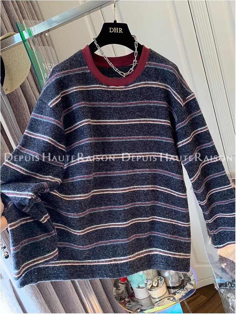 Plus Size Striped Long Sleeve Fluffy T-Shirt for Women - Cozy Winter Casual Wear