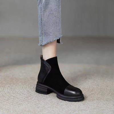 Elegant with Medium Heels Round Toe Female Short Shoes Autumn Winter Fleece-Lined Women's Ankle Boots Designer Luxury Booties