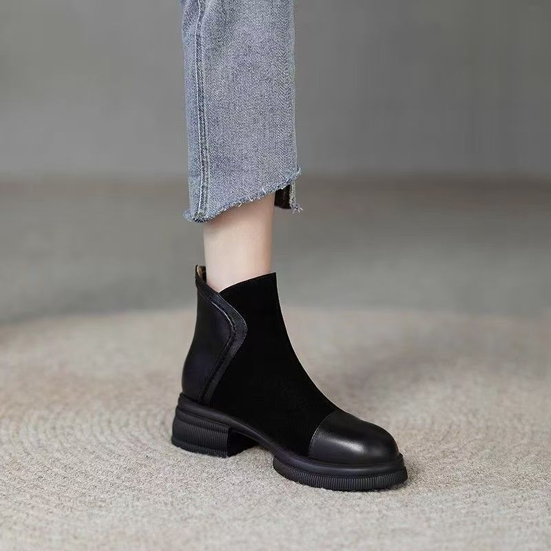 Fashion Booties Soft Round Toe Retro Style Female Short Shoes Height Increasing Large Size Warm Autumn High Quality Women's Ankle Boots