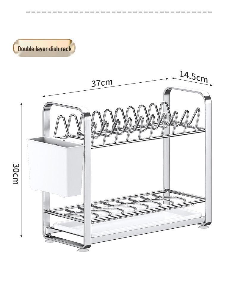 Compact Double-Layer Stainless Steel Dish Rack for Kitchen Countertop