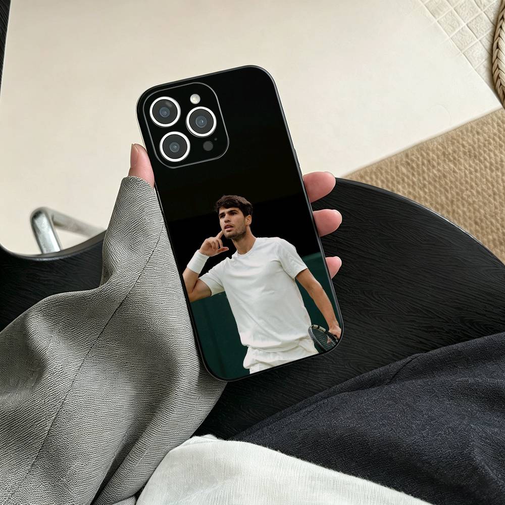 Funda de teléfono para iPhone 17, 16, 15, 14, 13, 12, 11 Plus, Pro Max, Otros, Jugador de tenis-Carlos Alcaraz, Cubierta blanda negra