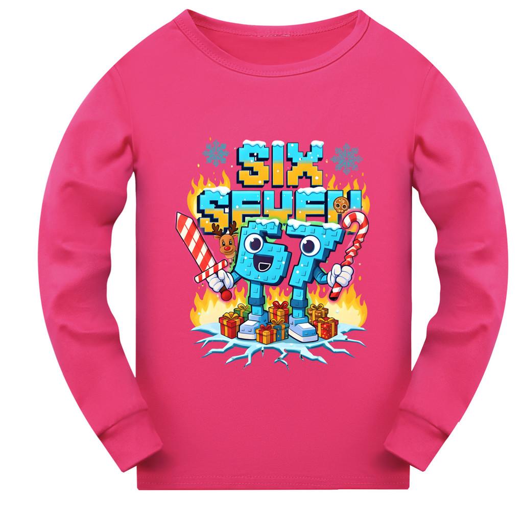 5193 Kinder Jungen Mädchen Steal a Brainrot 67 Six Seven Print Langarm T-Shirt