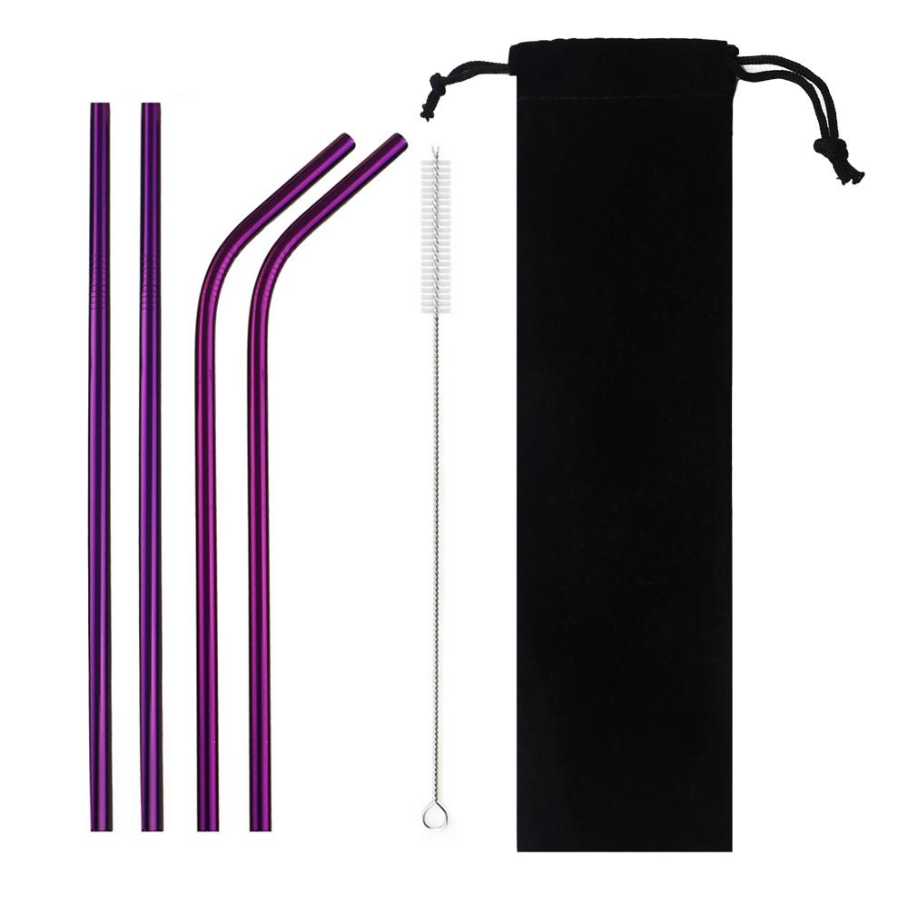 18/10 Stainless Steel Reusable Straws Gold Drinking Straw Set Mteal Straw Coffee Party Bar Straw With Cleaner Brush Portable Bag