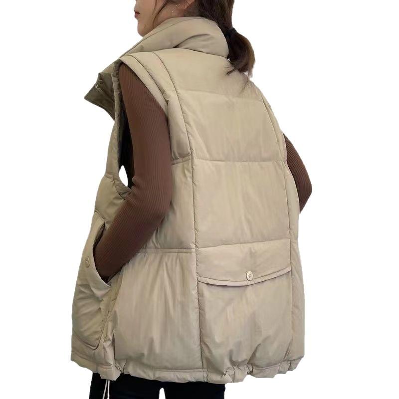 Loose Large Size Casual Down Cotton Vest Women's Autumn and Winter Korean Version New Thickened Pocket Vest Jacket Vest
