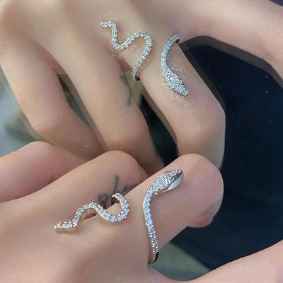 Leichter Luxus, Hochwertige Persönlichkeit, Nischen-Design, Schlange mit Diamanten, Zirkon Kalter Stil, Süßer Stil, Zeigefinger Öffnungsring