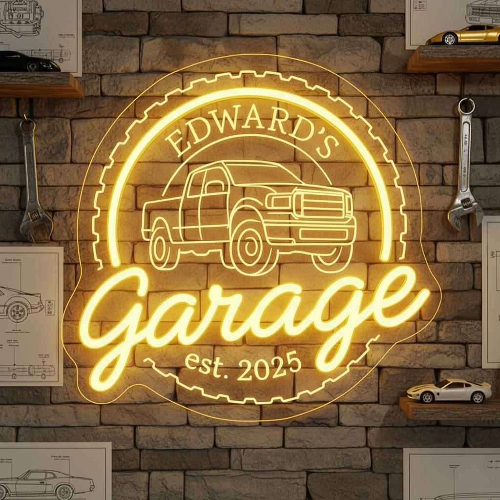 Custom Garage LED Neon Sign: Fully Personalized LED Neon Light for Garage, Unique Man Cave Workshop Decor That Shows Your Style